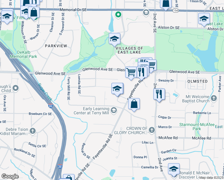 map of restaurants, bars, coffee shops, grocery stores, and more near 1819 Pennington Place Southeast in Atlanta
