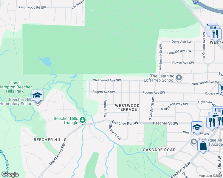 map of restaurants, bars, coffee shops, grocery stores, and more near 631 Clover Street Southwest in Atlanta