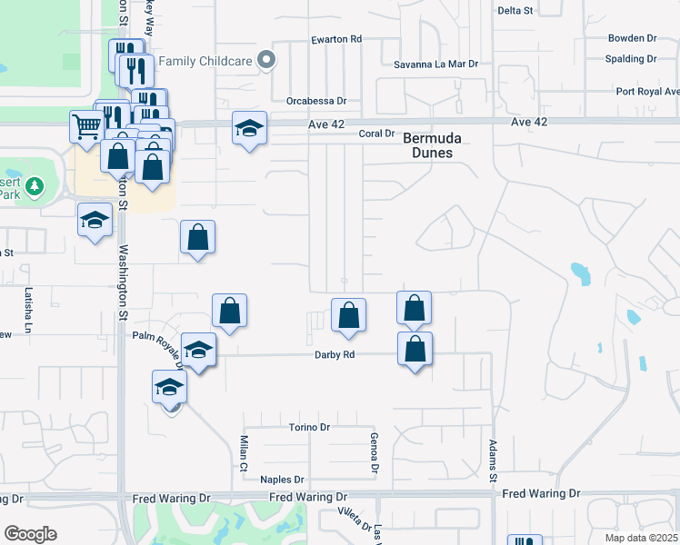 map of restaurants, bars, coffee shops, grocery stores, and more near 42791 Sandy Bay Road in Bermuda Dunes