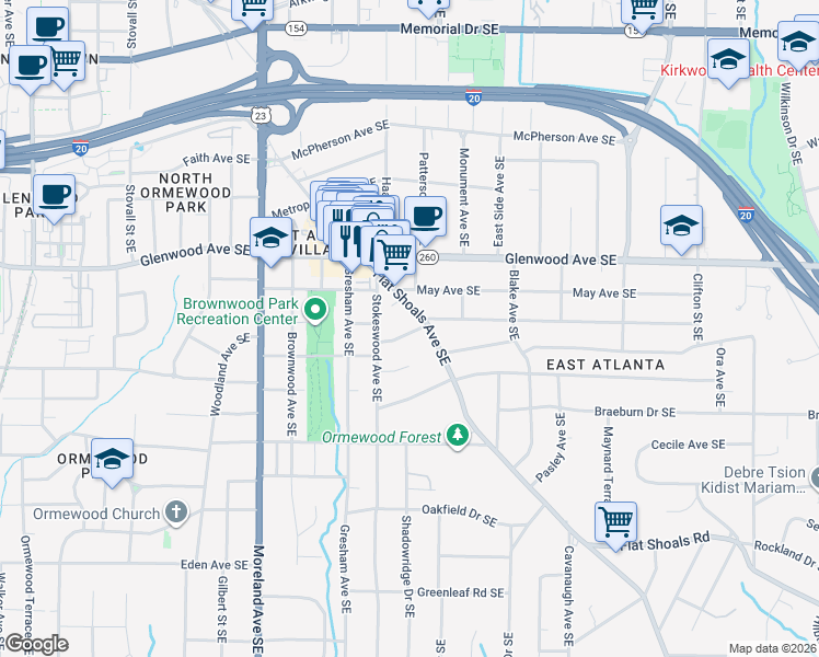 map of restaurants, bars, coffee shops, grocery stores, and more near 1350 Newton Avenue Southeast in Atlanta