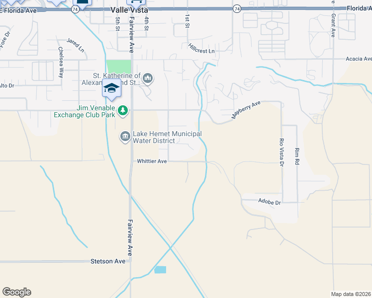 map of restaurants, bars, coffee shops, grocery stores, and more near 44273 French Circle in Hemet