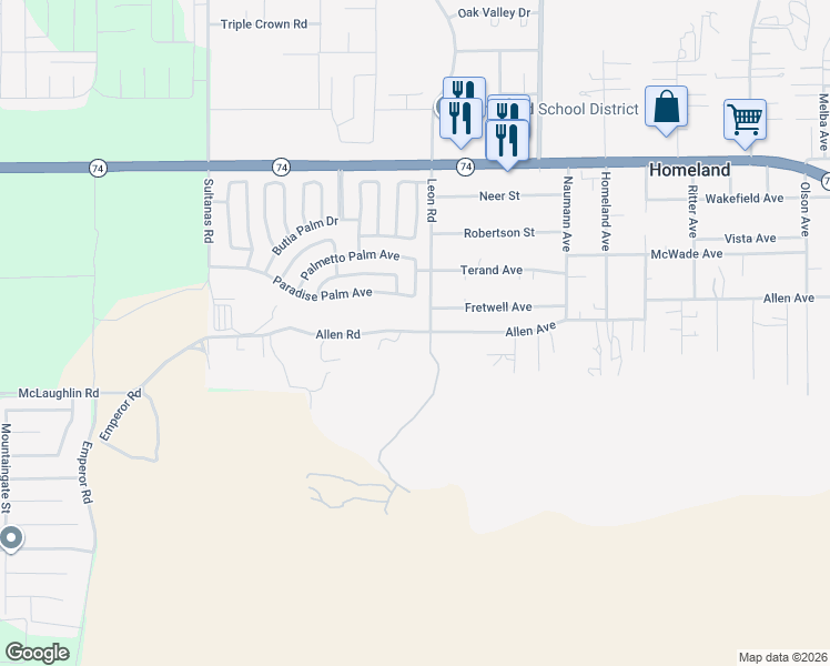 map of restaurants, bars, coffee shops, grocery stores, and more near 30865 Allen Avenue in Homeland