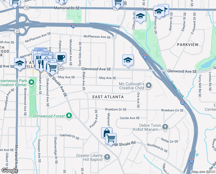 map of restaurants, bars, coffee shops, grocery stores, and more near 1581 Newton Avenue Southeast in Atlanta