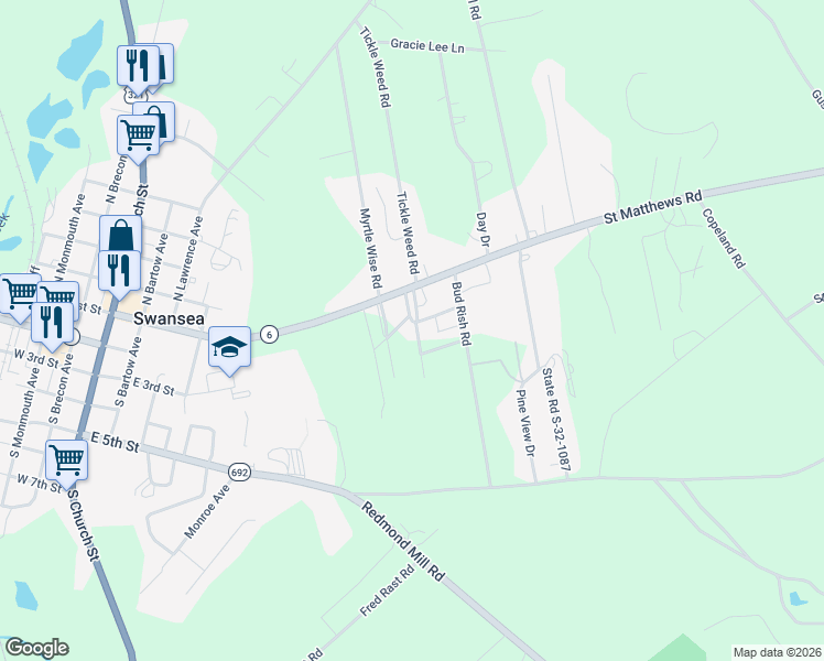 map of restaurants, bars, coffee shops, grocery stores, and more near 218 Oneal Lybrand Court in Swansea
