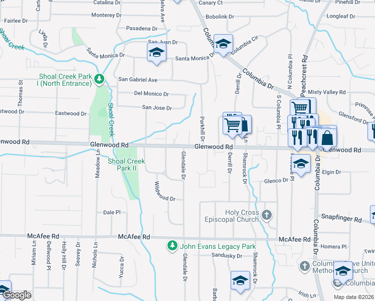 map of restaurants, bars, coffee shops, grocery stores, and more near 3808 Glenwood Road in Decatur