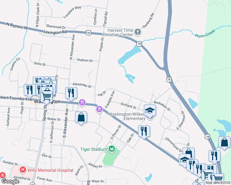 map of restaurants, bars, coffee shops, grocery stores, and more near 207 Franklin Avenue in Washington