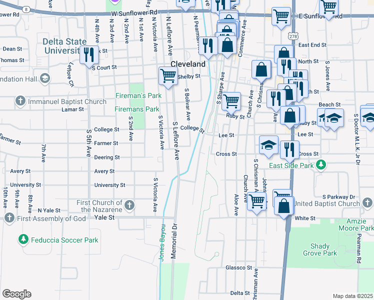 map of restaurants, bars, coffee shops, grocery stores, and more near 301 Roby Street in Cleveland