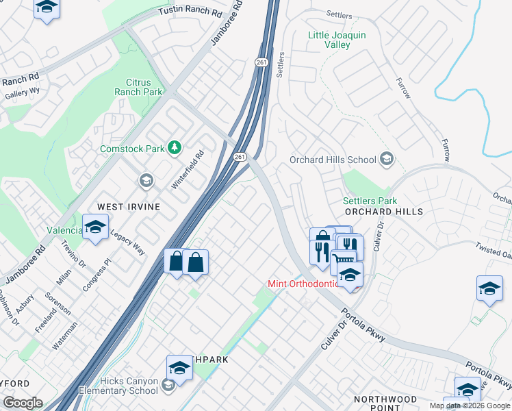map of restaurants, bars, coffee shops, grocery stores, and more near 11 Carmichael in Irvine