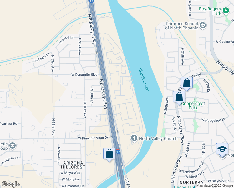 map of restaurants, bars, coffee shops, grocery stores, and more near 27827 North Black Canyon Highway in Phoenix