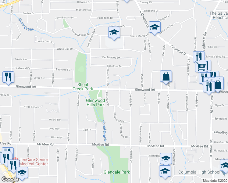 map of restaurants, bars, coffee shops, grocery stores, and more near 3729 Glenwood Road in Decatur