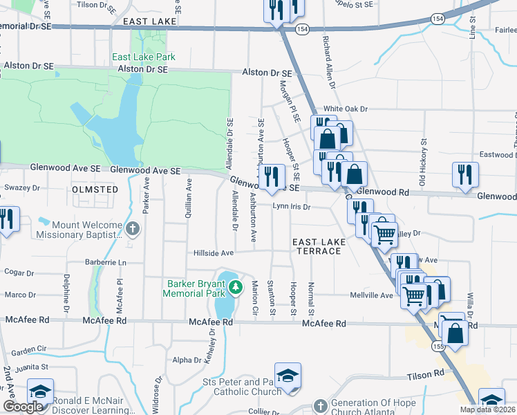 map of restaurants, bars, coffee shops, grocery stores, and more near 523 Ashburton Avenue in Decatur
