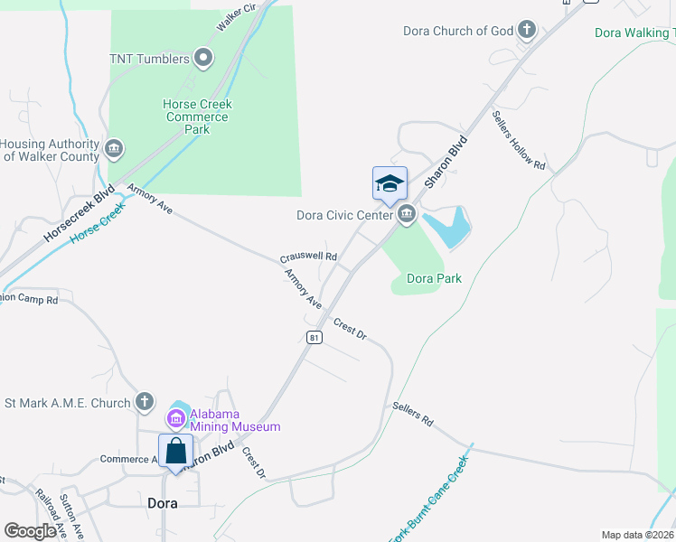 map of restaurants, bars, coffee shops, grocery stores, and more near 434-552 Washington City Road in Dora