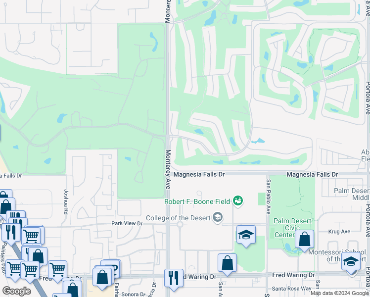 map of restaurants, bars, coffee shops, grocery stores, and more near 117 Juan Circle in Palm Desert