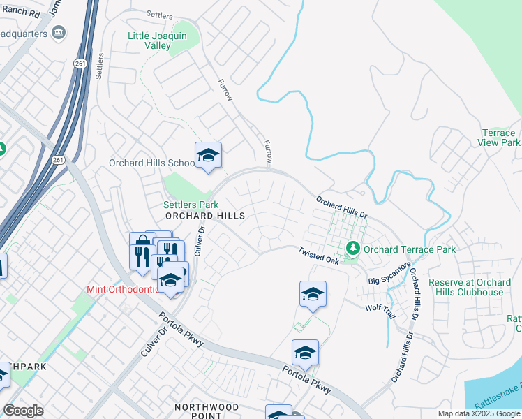 map of restaurants, bars, coffee shops, grocery stores, and more near 71 Quarter Horse in Irvine