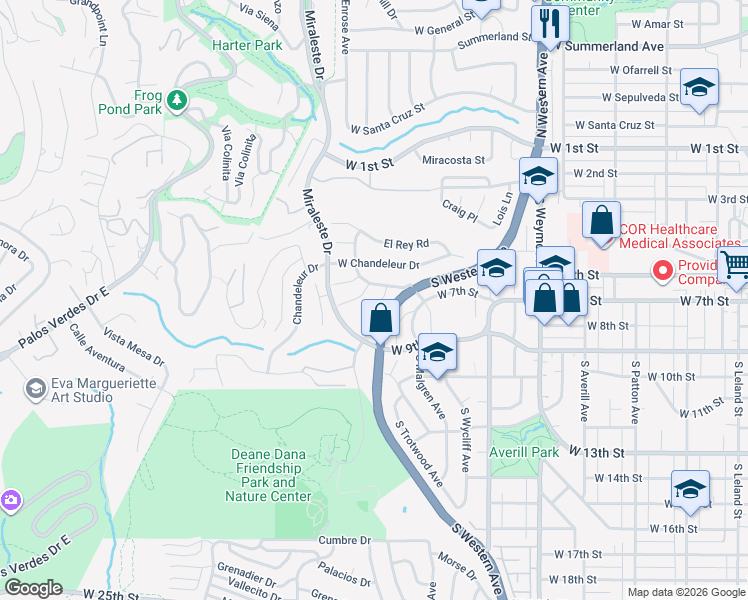 map of restaurants, bars, coffee shops, grocery stores, and more near 1907 Milan Place in Los Angeles