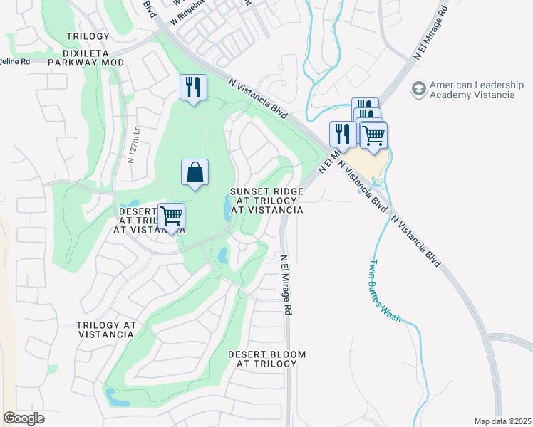 map of restaurants, bars, coffee shops, grocery stores, and more near 28078 North 123rd Lane in Peoria