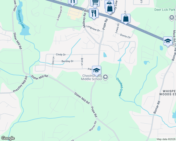 map of restaurants, bars, coffee shops, grocery stores, and more near 3759 Paul Street in Douglasville