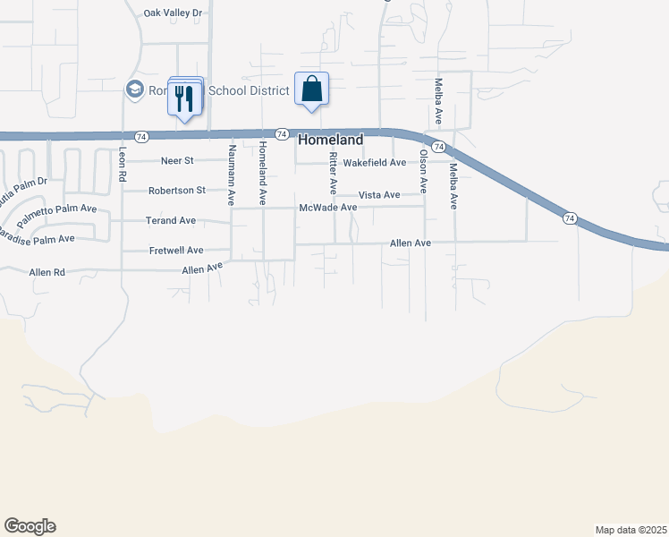 map of restaurants, bars, coffee shops, grocery stores, and more near Monroe Lane in Homeland