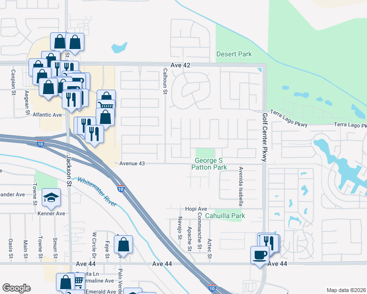 map of restaurants, bars, coffee shops, grocery stores, and more near 42820 Gazapo Court in Indio