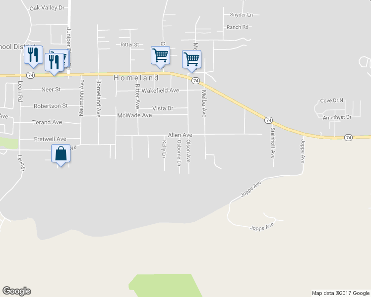 map of restaurants, bars, coffee shops, grocery stores, and more near 26367 Olson Avenue in Homeland