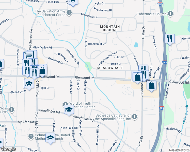 map of restaurants, bars, coffee shops, grocery stores, and more near 1823 Hollyhock Terrace in Decatur