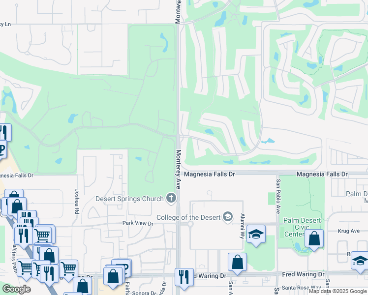 map of restaurants, bars, coffee shops, grocery stores, and more near 116 Castellana West in Palm Desert