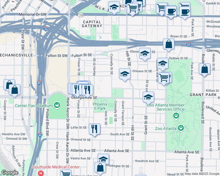 map of restaurants, bars, coffee shops, grocery stores, and more near 609 Connally Street Southeast in Atlanta