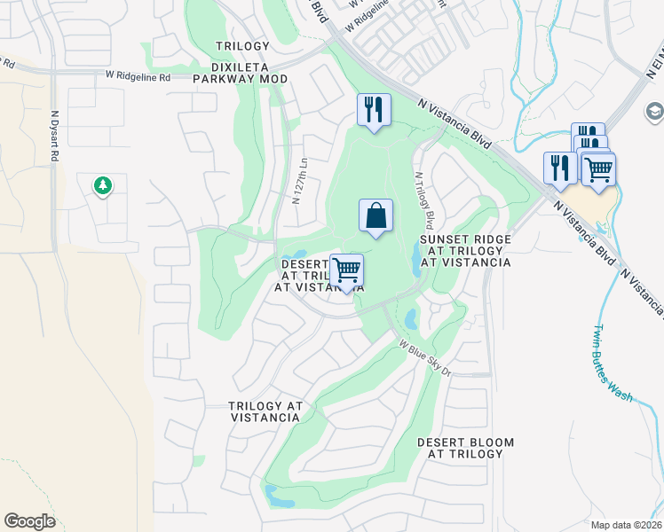 map of restaurants, bars, coffee shops, grocery stores, and more near 12933 West Red Fox Road in Peoria