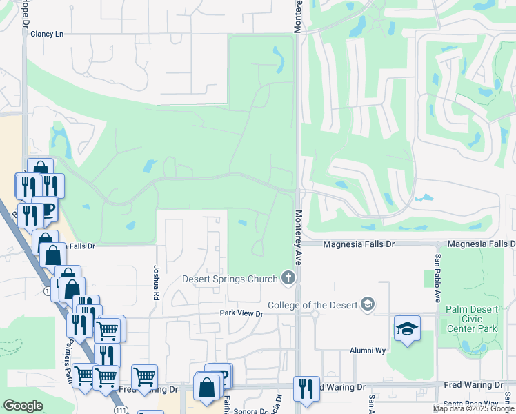 map of restaurants, bars, coffee shops, grocery stores, and more near 16 San Sebastian Drive in Rancho Mirage