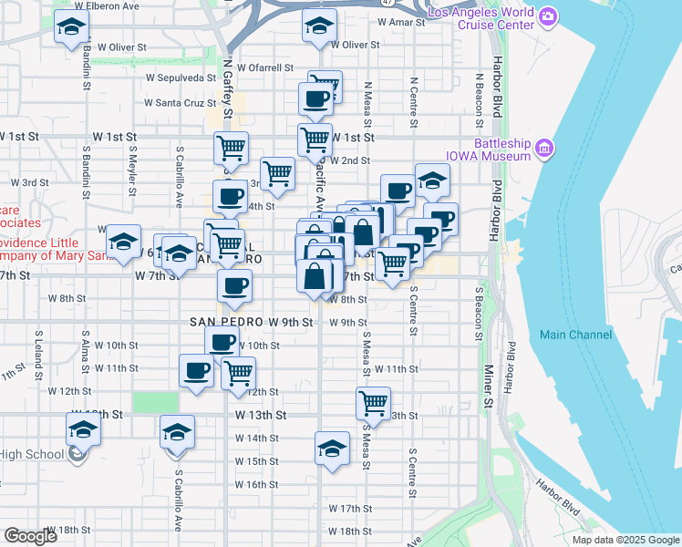 map of restaurants, bars, coffee shops, grocery stores, and more near 458 West 7th Street in Los Angeles