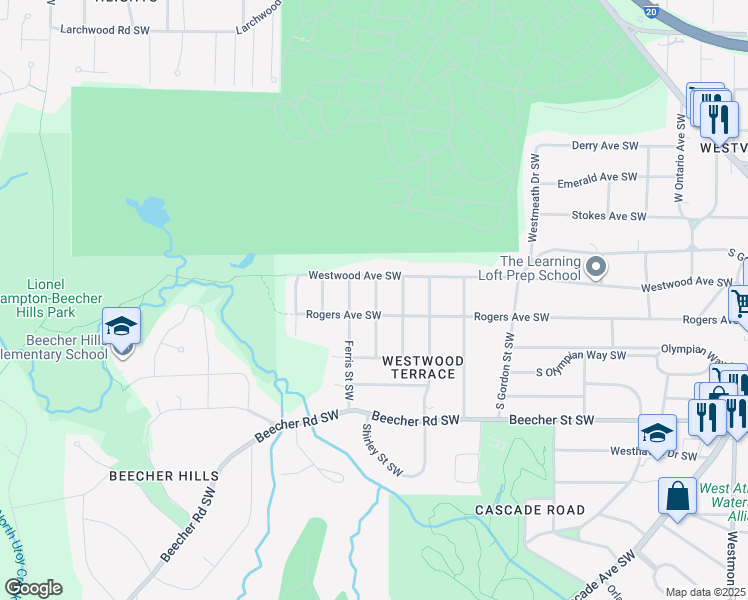 map of restaurants, bars, coffee shops, grocery stores, and more near 631 Clover Street Southwest in Atlanta