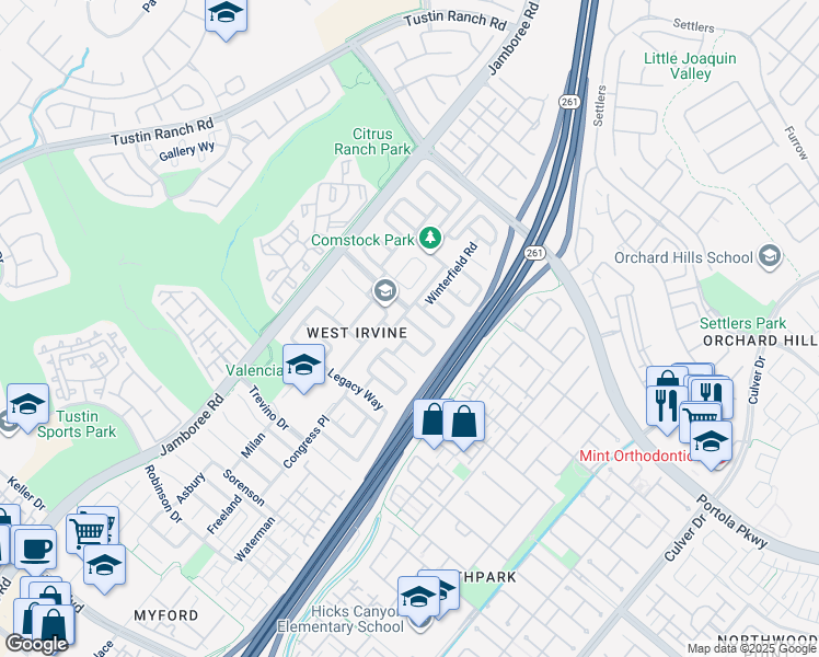 map of restaurants, bars, coffee shops, grocery stores, and more near 8 Red Coat Place in Irvine