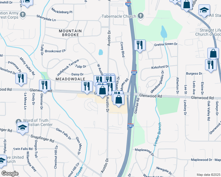 map of restaurants, bars, coffee shops, grocery stores, and more near 1814 Austin Dr in Decatur