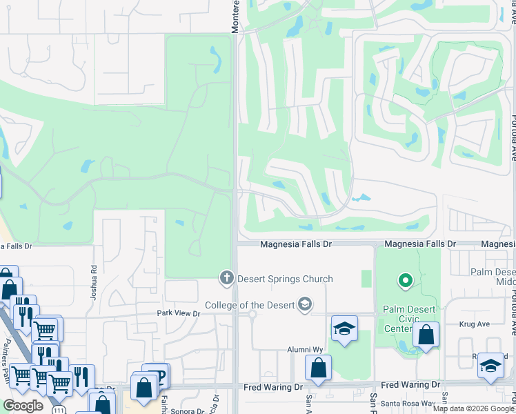map of restaurants, bars, coffee shops, grocery stores, and more near 111 Juan Circle in Palm Desert