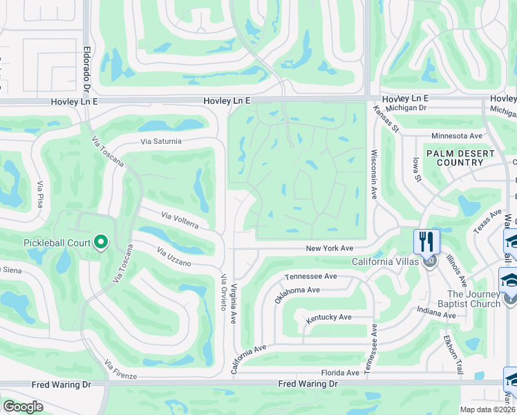 map of restaurants, bars, coffee shops, grocery stores, and more near 42895 Scirocco Road in Palm Desert