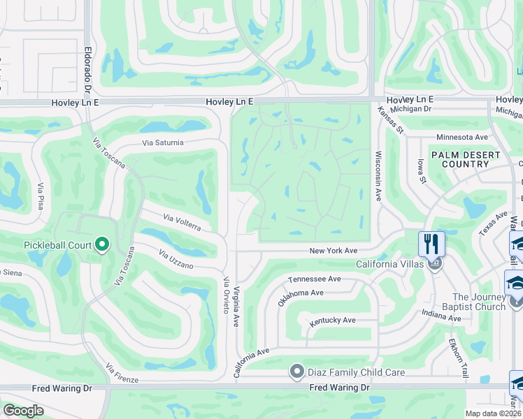 map of restaurants, bars, coffee shops, grocery stores, and more near 42895 Scirocco Road in Palm Desert
