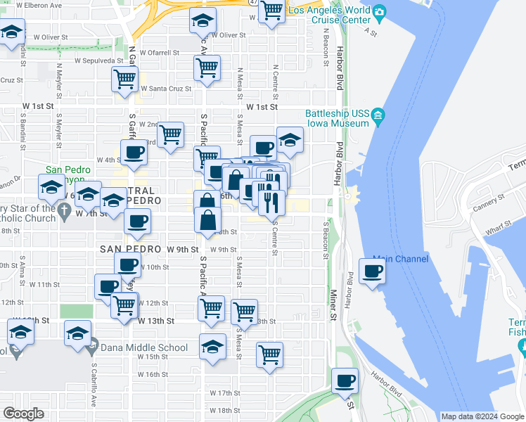 map of restaurants, bars, coffee shops, grocery stores, and more near 324 West 7th Street in Los Angeles