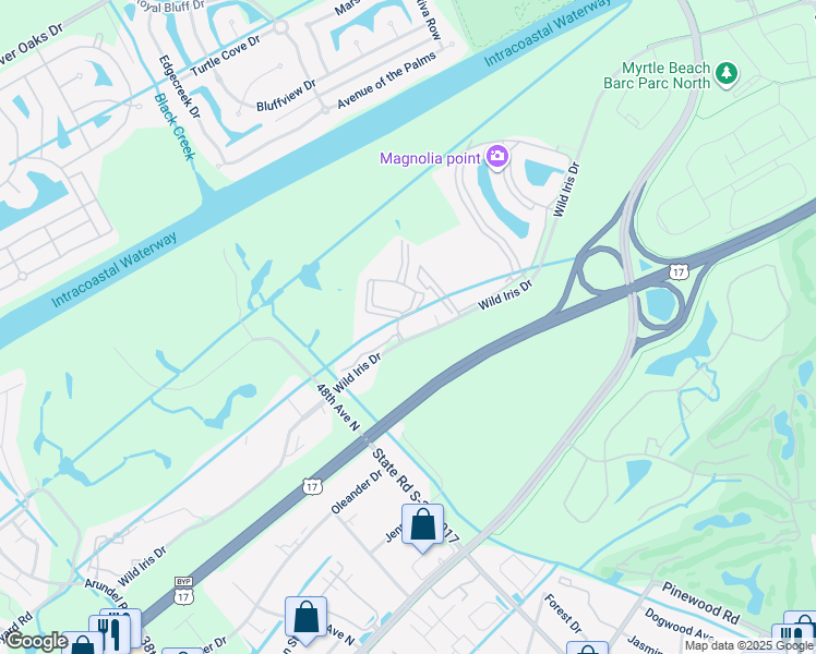 map of restaurants, bars, coffee shops, grocery stores, and more near 4827 Orchid Way in Myrtle Beach