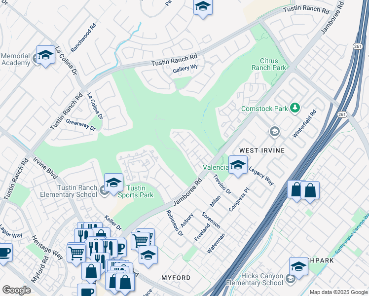 map of restaurants, bars, coffee shops, grocery stores, and more near 2862 Carner Drive in Tustin
