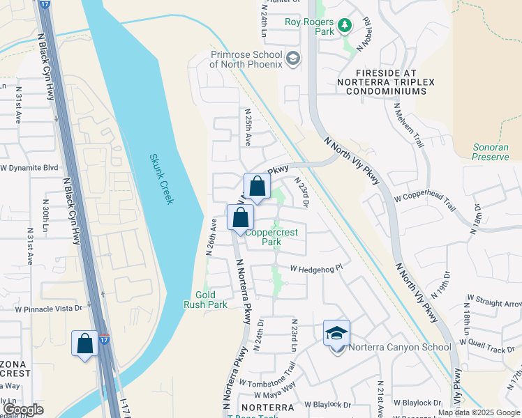 map of restaurants, bars, coffee shops, grocery stores, and more near 2425 West Running Deer Trail in Phoenix
