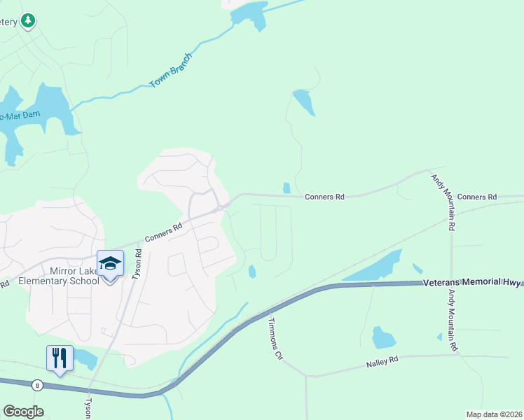 map of restaurants, bars, coffee shops, grocery stores, and more near 9071-9199 Conners Road in Villa Rica