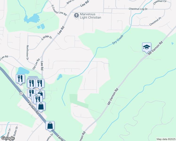 map of restaurants, bars, coffee shops, grocery stores, and more near 3537 Clover Lane in Lithia Springs