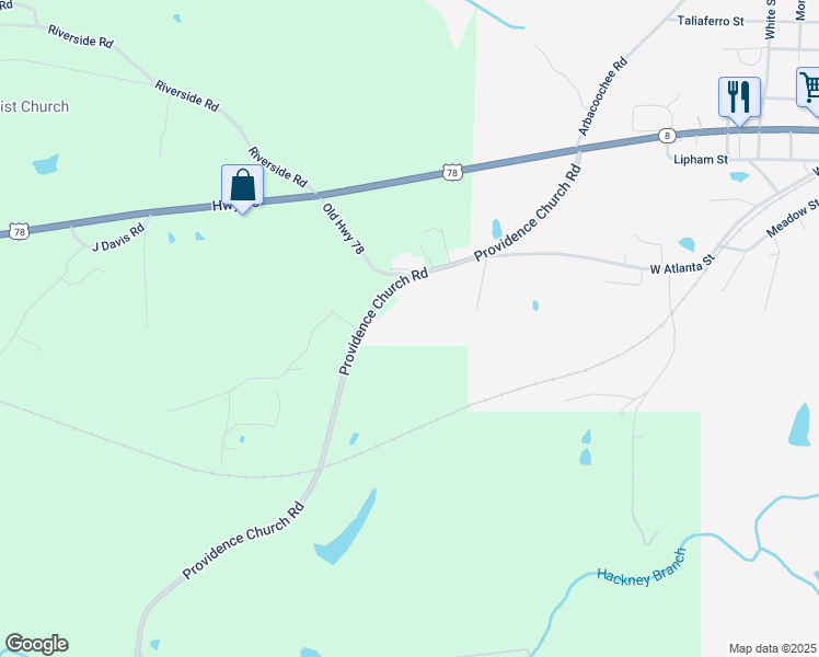 map of restaurants, bars, coffee shops, grocery stores, and more near 3055 Providence Church Road in Tallapoosa