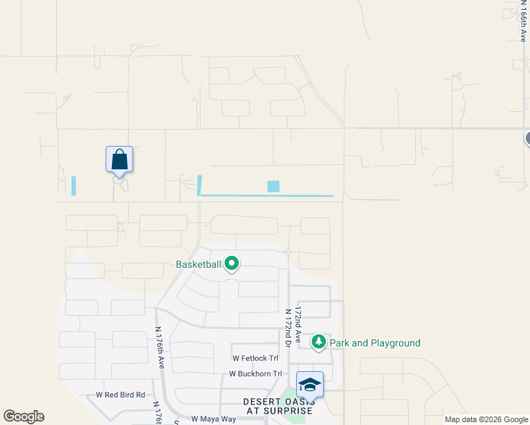 map of restaurants, bars, coffee shops, grocery stores, and more near 17150 West Red Fox Road in Surprise
