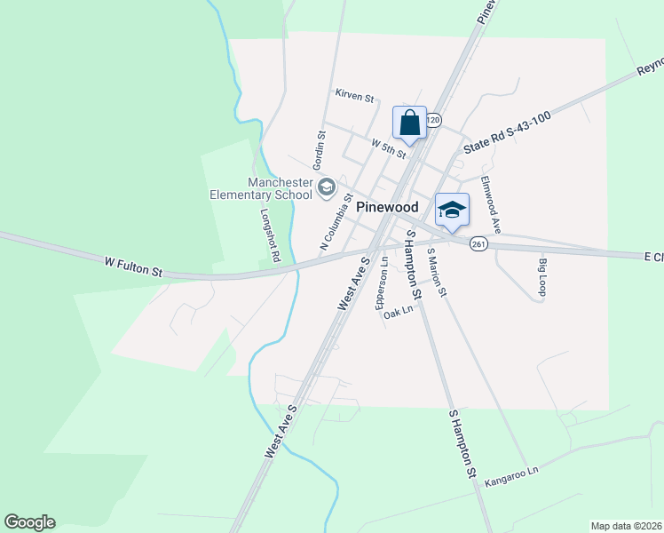 map of restaurants, bars, coffee shops, grocery stores, and more near 106 West Fulton Manning Road in Pinewood