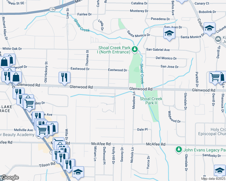 map of restaurants, bars, coffee shops, grocery stores, and more near 3529 Robins Landing Way in Decatur