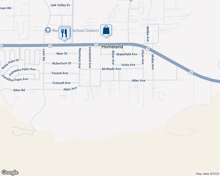 map of restaurants, bars, coffee shops, grocery stores, and more near Monroe Lane in Homeland