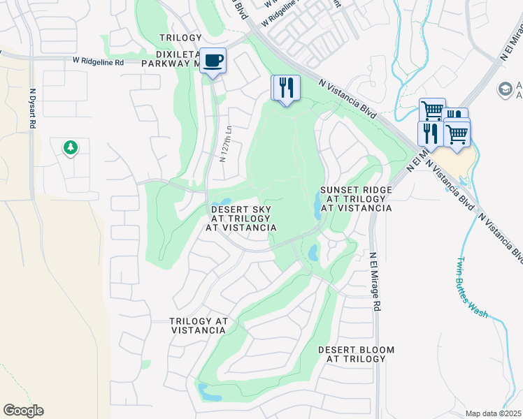 map of restaurants, bars, coffee shops, grocery stores, and more near 12901 West Red Fox Road in Peoria