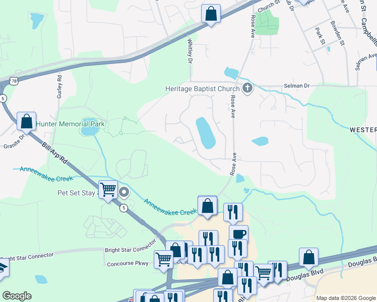 map of restaurants, bars, coffee shops, grocery stores, and more near 8910 Brandy Rose in Douglasville