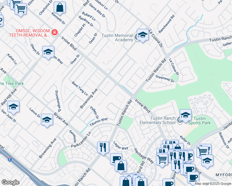 map of restaurants, bars, coffee shops, grocery stores, and more near 13061 Solinda in Tustin